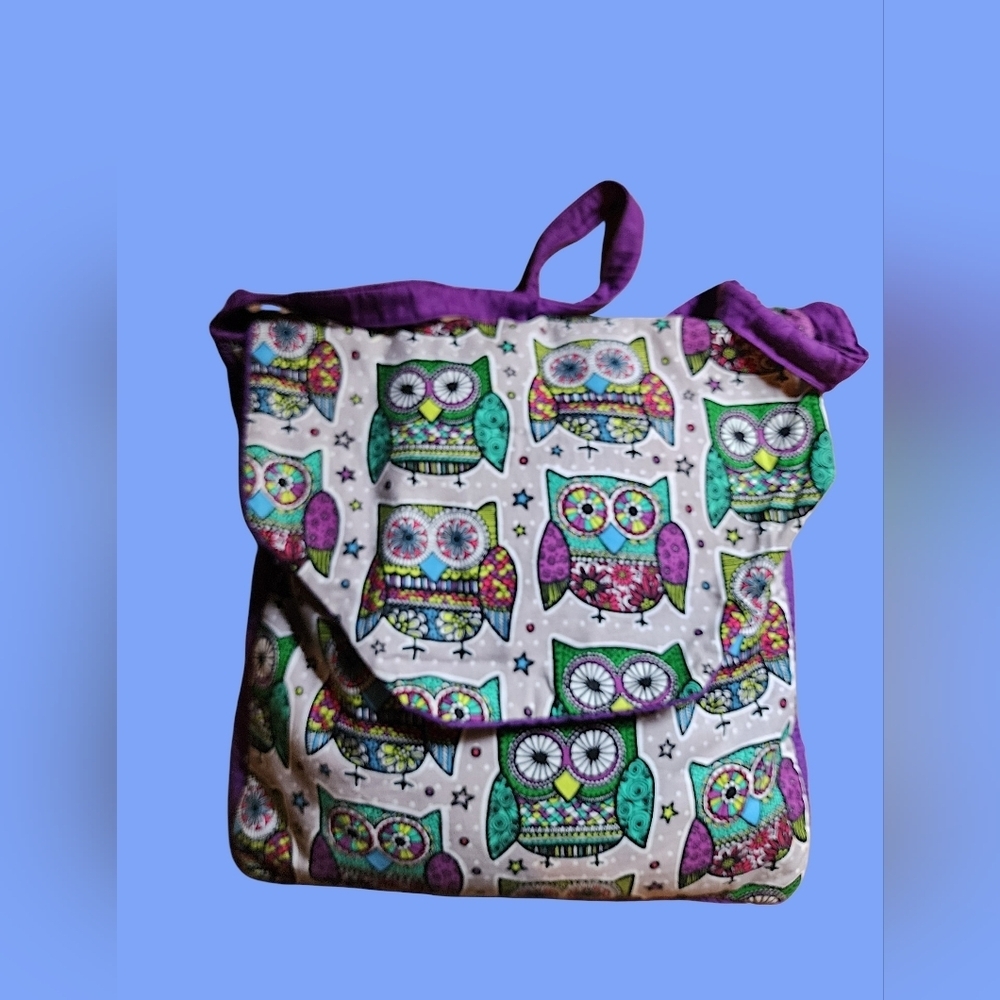Handmade In Kenya Owl Print Fabric Large Crossbody Tote Bag